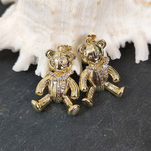 שרשרת דובי זהב באיכות גבוהה 18 קארט זהב לנשים דוב קסם בעלי חיים חמוד קסם רנינסטון חומר פליז - Product Image 6