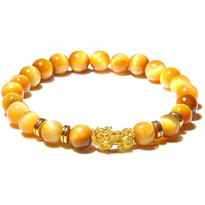 Bracelet classique en œil de tigre jaune naturel avec accents dorés, élastique, bijou de charme tendance pour hommes et femmes - Product Image 3