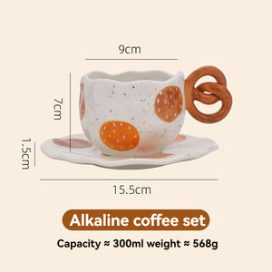 Ensemble tasse et soucoupe à café en céramique de forme irrégulière, peintes à la main, personnalisables, écologiques, pour le thé de l'après-midi - Product Image 6