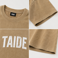 T-shirt court ample TaiDe sur mesure, kaki, délavé vintage, imprimé lettres craquelées, épaules tombantes, OEM ODM, fournisseur en gros de haute qualité