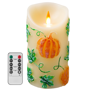 Vela LED de Parafina con Relieve de Calabaza para Halloween y Navidad, sin Llama, Funciona con Batería, Lámpara de Pilar con Control Remoto, Decoración para Fiestas en Casa - Product Image 1