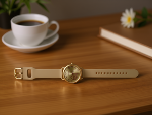 นาฬิกาแฟชั่นผู้หญิงสายหนังยางเคลือบทองทรงกลมสีผสม HYF-A121 - Product Image 2