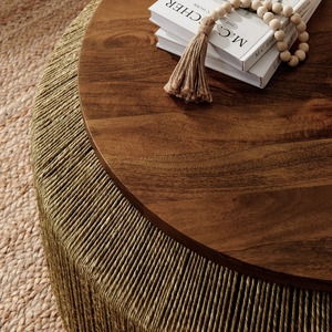 Mesa de Centro Redonda Tapizada en Mimbre Tejida a Mano con Almacenamiento, Fácil de Montar - Muebles para Sala de Estar - Product Image 5