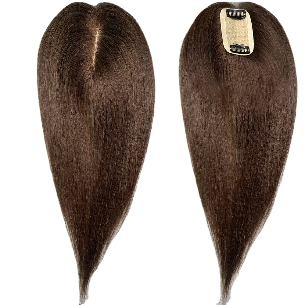 Lifelike Skin Base Human Hair Topper with Clips on Top European Virgin Hair Silk Wig for Fine Hair Natural Topper for Women