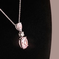 Bijoux fins plaqués rhodium, collier avec pendentif en argent sterling 925, ovale, goutte d'eau, zircon rose 5A, pour femmes, unisexe