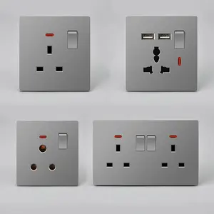 Домашние настенные электрические выключатели Стандарт Великобритании 13A Серый настенный выключатель Розетка Один USB серии UK