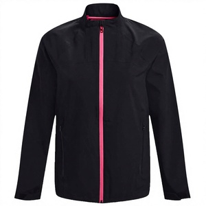 Men's Black Windproof Sporty Jacket With Pink Zipper Stand Collar Regular Fit Autumn Wear - Product Image 1