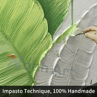 Grande peinture murale en acrylique texturée 3D, feuille de bananier peinte à la main, plante verte abstraite, toile pour salon, hôtel, décoration intérieure