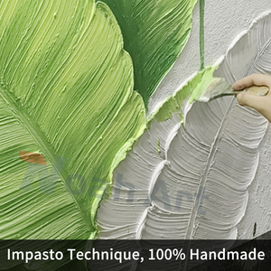 Grande <span class=keywords><strong>peinture</strong></span> murale en acrylique texturée 3D, feuille de bananier peinte à la main, plante verte abstraite, toile pour salon, hôtel, décoration intérieure - Product Image 4