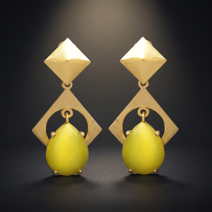 Pendientes Geométricos Chapados en Oro con Piedra de Calcedonia Amarilla, Joyería Étnica para Mujer, Uso Diario, Regalo de Boda - Product Image 2