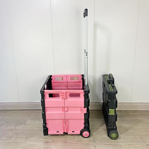 Grüner Rosa Tragbarer PP+Stahlstangen-Trolley Leichter Outdoor Zusammenklappbarer Faltbarer Einkaufswagen für Camping mit Rädern - Product Image 4