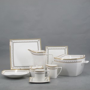 मध्य पूर्व चीनी मिट्टी के बर्तन का सेट 6 लोगों का उपयोग 66 पीसी नई हड्डी चीन पूर्ण decal गोल्ड डिजाइन सिरेमिक डिनर सेट - Product Image 2