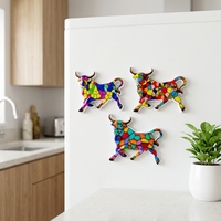 Aimant de réfrigérateur en résine en gros, motif taureau espagnol, impression par transfert d'eau, mosaïque colorée, souvenir touristique, cadeau