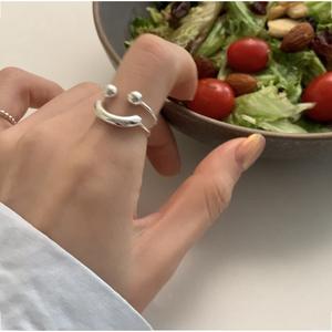 S925 Sterling Silver <b>Open</b> <b>Ring</b> with for Smiley Face Design Fashionable Personalized Korean Style Layered Playful Finger Inlay - Product Image 2