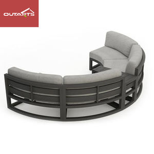 Conjunto de Sofá Redondo Seccional com Estrutura Metálica, Sofá de Jardim em Alumínio com Almofadas Impermeáveis - Product Image 5