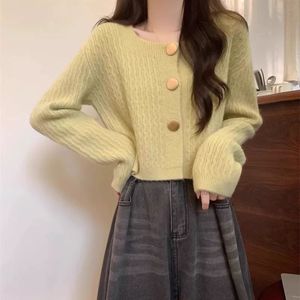 Cárdigan de cuello suelto informal a la moda para mujer, nuevo Top de punto corto de Color sólido para otoño e invierno, diseño de logotipo frontal - Product Image 4