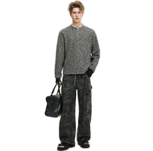 Haut en tricot Henley pour homme en mélange de polyester et de coton ---- Chemise classique unie à boutons, style rétro décontracté pour le trajet quotidien et la vie de tous les jours - Product Image 4