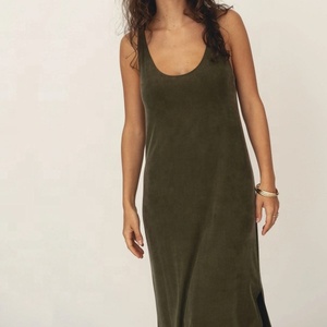 Nuova tendenza Custom Cupro tessuto Maxi abito sottile con spacco a U senza maniche <span class=keywords><strong>incrociato</strong></span> sul retro lungo abito da donna - Product Image 4