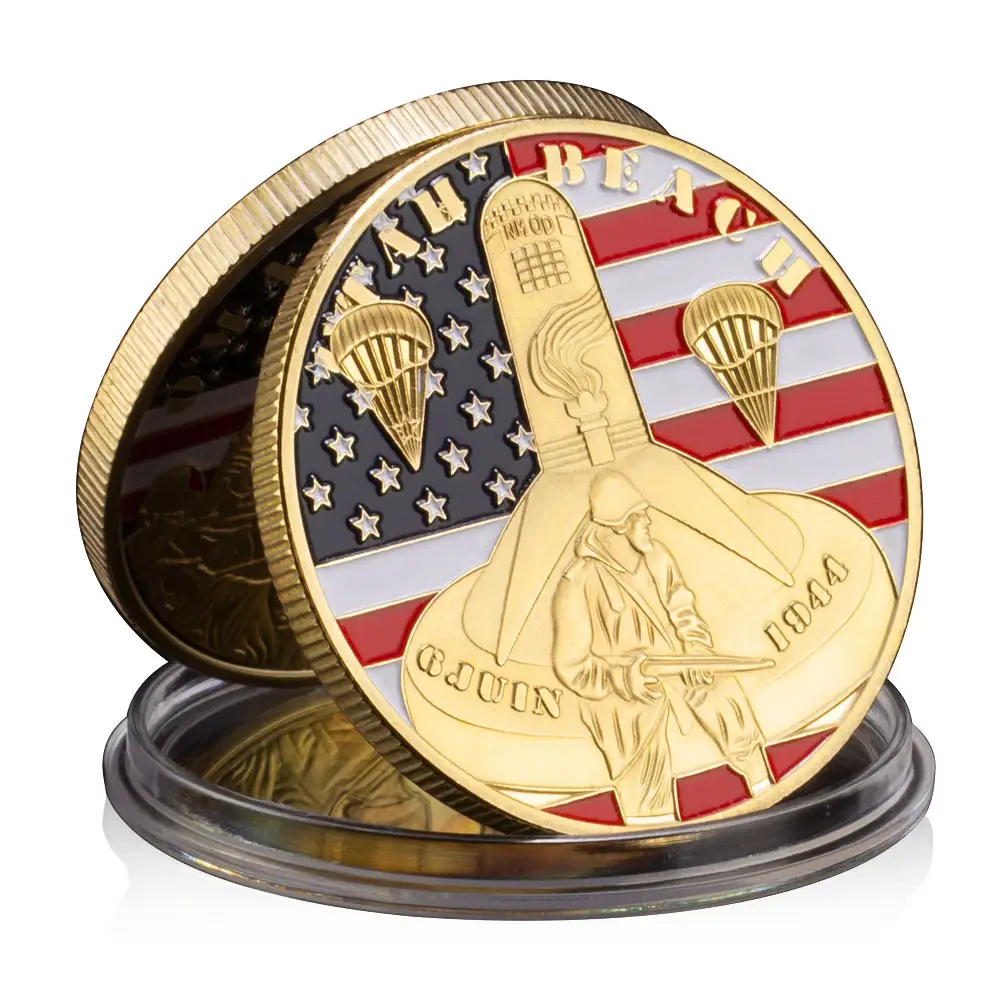 สงครามโลกครั้งที่สอง การบุกรุกนอร์แมนดี้ ของที่ระลึก โอมาฮ่า บีช เหรียญที่ระลึก การปฏิบัติการ เหรียญท้าทายโอเวอร์ลอร์ด ชุบทอง