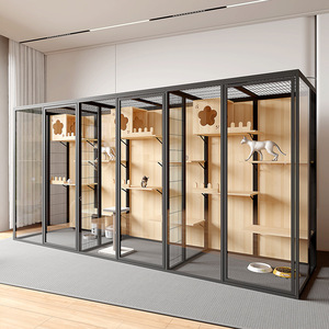 Pantalla panorámica de cristal y aluminio para gatos, gran vitrina rectangular de madera personalizable sin cierre para interiores, marca <span class=keywords><strong>Cat</strong></span> <span class=keywords><strong>Island</strong></span> - Product Image 2