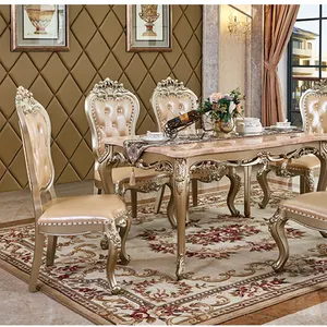 Mesa de comedor de madera maciza de alta calidad para el hogar, conjunto de comedor europeo de mármol, elegante