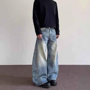 Jeans Americanos Cleanfit de Primavera con Nudos Tejidos y Diseño Desgastado, Corte Recto Ligeramente Acampanado para Hombre - Product Image 1