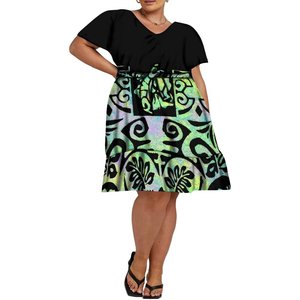 Pacific Island <strong>Plus</strong> <strong>Size</strong> Women <strong>Dress</strong> Customize Polynesian <strong>Dresses</strong> Elegant V-Neck Printed Lace up Waist Midi Length Casual <strong>Dress</strong> - Product Image 4
