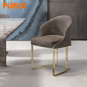 Chaise de salle à manger PURUO, <span class=keywords><strong>prix</strong></span> de gros, style italien moderne, cadre en acier inoxydable argenté et doré, tissu brun, cuir PU - Product Image 1