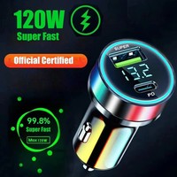 Cargador de Coche USB Súper Rápido de 2 Puertos para iPhone 14 Pro Max 13 12 11 Samsung S23 S22, Adaptador de Carga Rápida de 120W