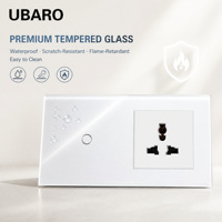 Interrupteur tactile à 3 boutons UBARO avec panneau en verre trempé et prise universelle à 3 broches, interrupteurs et prises électriques murales pour la maison