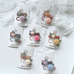 Barrettes et élastiques à cheveux fantaisie pour filles avec boule en dentelle et nœud en tissu en forme de feuille 3x5cm pour la décoration des cheveux des enfants lors de fêtes - Product Image 1