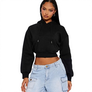 Wholesale <b>Women's</b> 100% Cotton Crop Top Hoodie <b>Set</b> Heavyweight Loose Fit Oversized Hoodies For <b>Women</b> Custom Logo Hoodies - Product Image 1