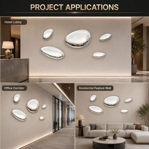 Specchio Scultura a Parete in Acciaio Inossidabile Lucidato a Specchio, Design a Ciottoli, per Hotel, Lobby, Camera da Letto, Corridoio, Ufficio, Misure Personalizzabili - Offerta Imperdibile - Product Image 6