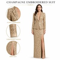 Ensemble de costume blazer brodé sur mesure pour femme avec broderie florale, jupe longue peplum à fente haute, tenue de soirée, vente en gros