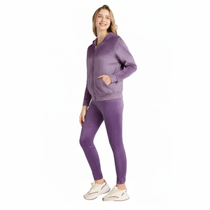 Tc435r Tuta da donna con cappuccio, chiusura con cerniera a tutta lunghezza, tinta unita, tessuto traspirante, vestibilità regolare, abbigliamento autunnale - Product Image 1