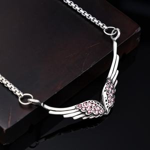 Stainless Steel Angel Wings <b>Necklace</b> Silver Tone Crystal Accent Pendant <b>Delicate</b> Wing Design Minimalist Jewelry for Women - Product Image 1
