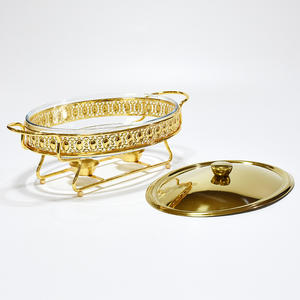 Réchaud à buffet en verre en forme d'œuf avec cadre en fer doré de luxe, compatible avec les cuisinières à gaz, plateau chauffant - Product Image 3