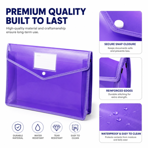 Enveloppe de document en plastique A4 personnalisée avec logo en <span class=keywords><strong>gros</strong></span> |   Pochette transparente en PP avec bouton-pression pour l'école, le bureau et les cadeaux promotionnels - Product Image 4