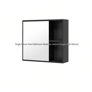 Bathroom Medicine Cabinet Single <b>Mirror</b> <b>Door</b> Wall <b>Hanging</b> Black Wood Frame Glass <b>Mirror</b> Rectangle 20-29in Elegant Design - Product Image 1