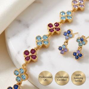 Ensemble de <span class=keywords><strong>bijoux</strong></span> trèfle <span class=keywords><strong>en</strong></span> pierres précieuses colorées de style luxueux, <span class=keywords><strong>en</strong></span> acier inoxydable de haute qualité, <span class=keywords><strong>pour</strong></span> grossistes avec inspection de contrôle qualité professionnelle - Product Image 3