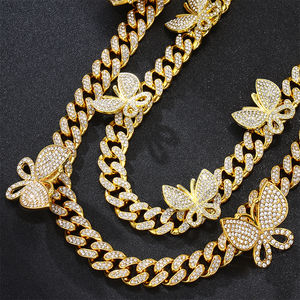 クリスマスプロモーション3色ゴールドシルバーローズゴールド合金安いレディースデザイナー可憐な蝶キューバチェーンネックレス用 - Product Image 6