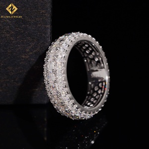 S925 Sterling <b>Silver</b> Multi-Row Baguette Cut Moissanite Eternity Band <b>Ring</b> Full Pave Iced Out Wedding Band Rhodium Plated <b>Ring</b> - Product Image 2
