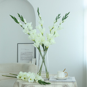 Fleurs artificielles de gladiolus blanches et violettes, 8 têtes, haute simulation, décoration pour la maison et les mariages, fleurs en soie plastique - Product Image 3