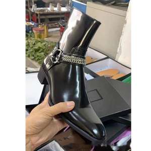 รองเท้าบูทหัวแหลมโซ่หนังไข่มุกสำหรับผู้ชาย, รองเท้าบูทเชลซี - Product Image 4