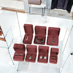 Luxury Teal / <b>Red</b> <b>Velvet</b> Jewelry Box Collection, Assorted Flip <b>Top</b> Boxes for Bridal Jewelry Packaging - Product Image 3