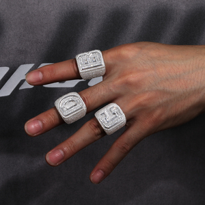 Bague Personnalisée D VVS Moissanite Baguette, Initiales A-Z 26 Lettres, pour Femmes Hommes Couples, Nom Alphabet Iced Out, Bijoux Hip Hop - Product Image 5