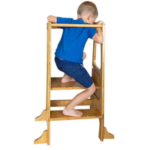 Cross-border <b>bamboo</b> and wood three-in-one folding learning tower Montessori climbing chair children's washroom steps kitchen - Product Image 1