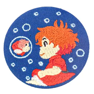 Индивидуальный вышитый круглый значок, значок из ткани, мультяшный значок с золотой рыбкой из японского аниме