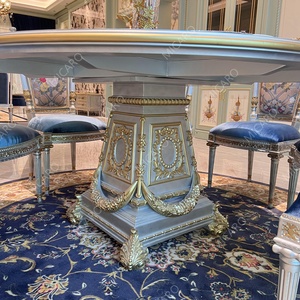 <span class=keywords><strong>Table</strong></span> à <span class=keywords><strong>manger</strong></span> ronde de luxe classique française en <span class=keywords><strong>bois</strong></span> massif sculpté à la main en marqueterie de placage pour 8 personnes - Product Image 5