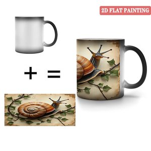 Taza Blanca Esmerilada Negra de 11 oz, Taza de Cerámica Sensible al Calor con Diseño de Caracol - Product Image 4